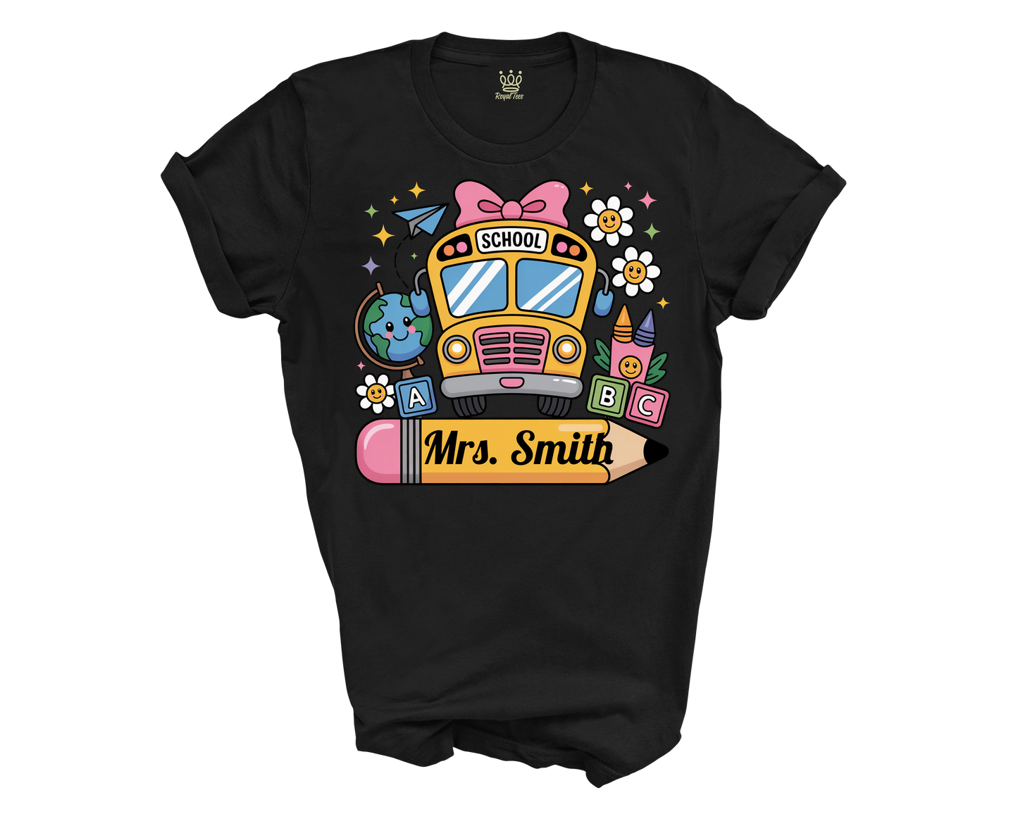 Personalized Back to School T-shirt | Pencil and School Bus Design
