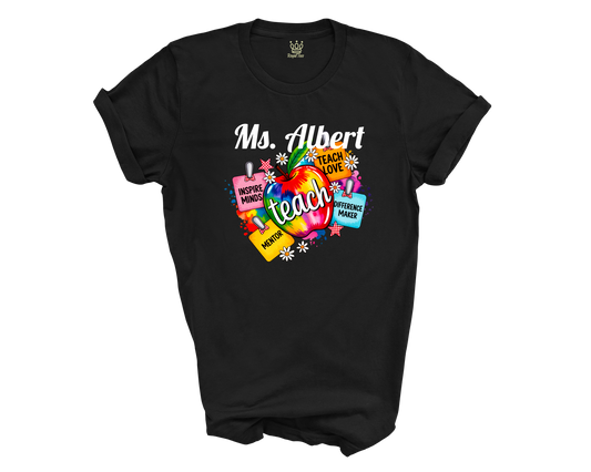 Custom Teacher Name T-shirt | Inspire Teach Love Difference Maker