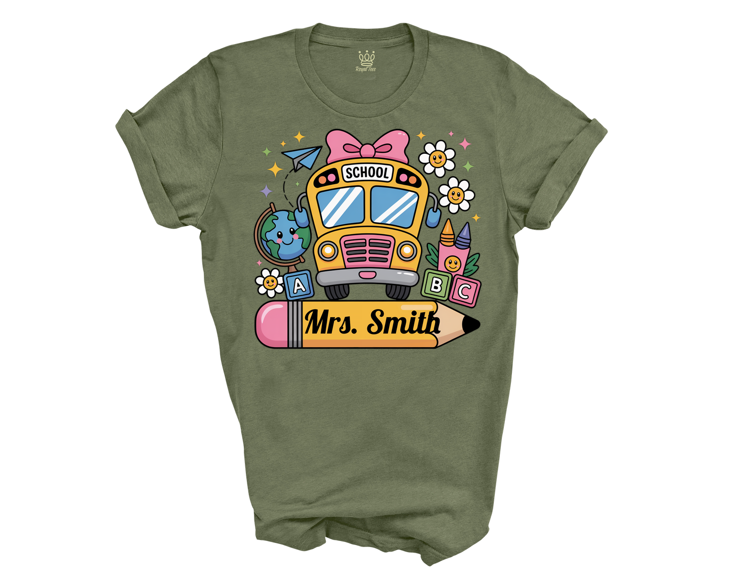 Personalized Back to School T-shirt | Pencil and School Bus Design