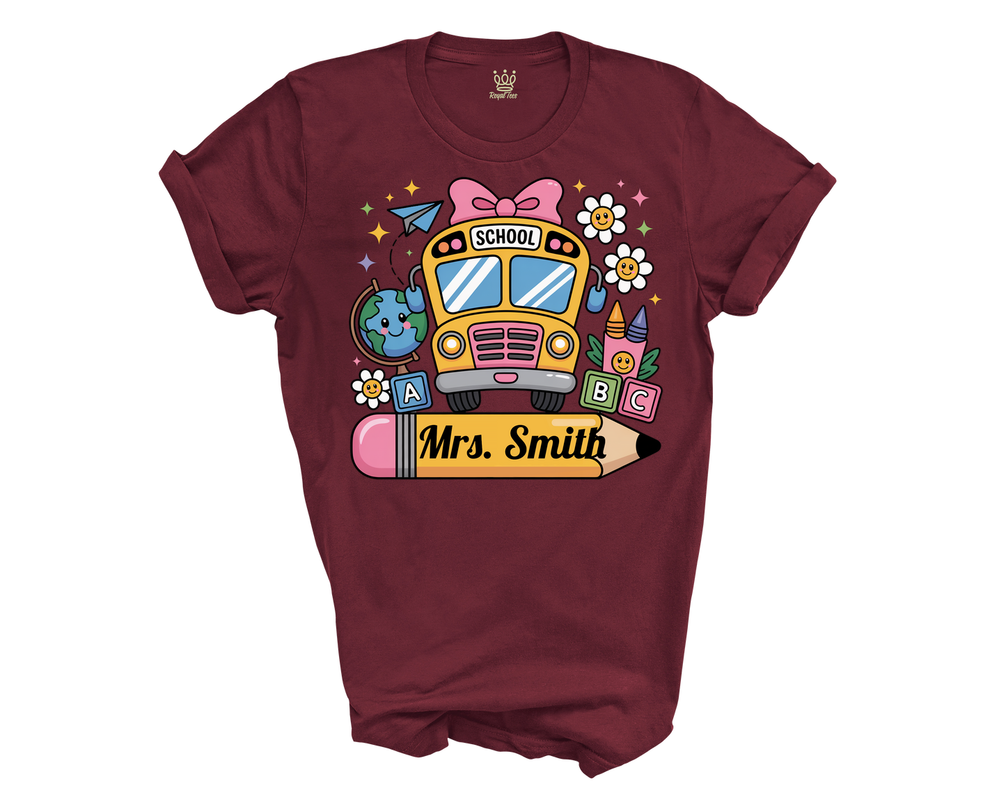 Personalized Back to School T-shirt | Pencil and School Bus Design