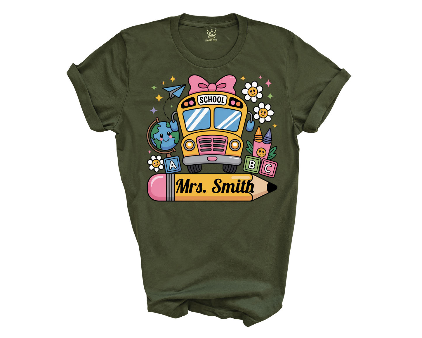 Personalized Back to School T-shirt | Pencil and School Bus Design