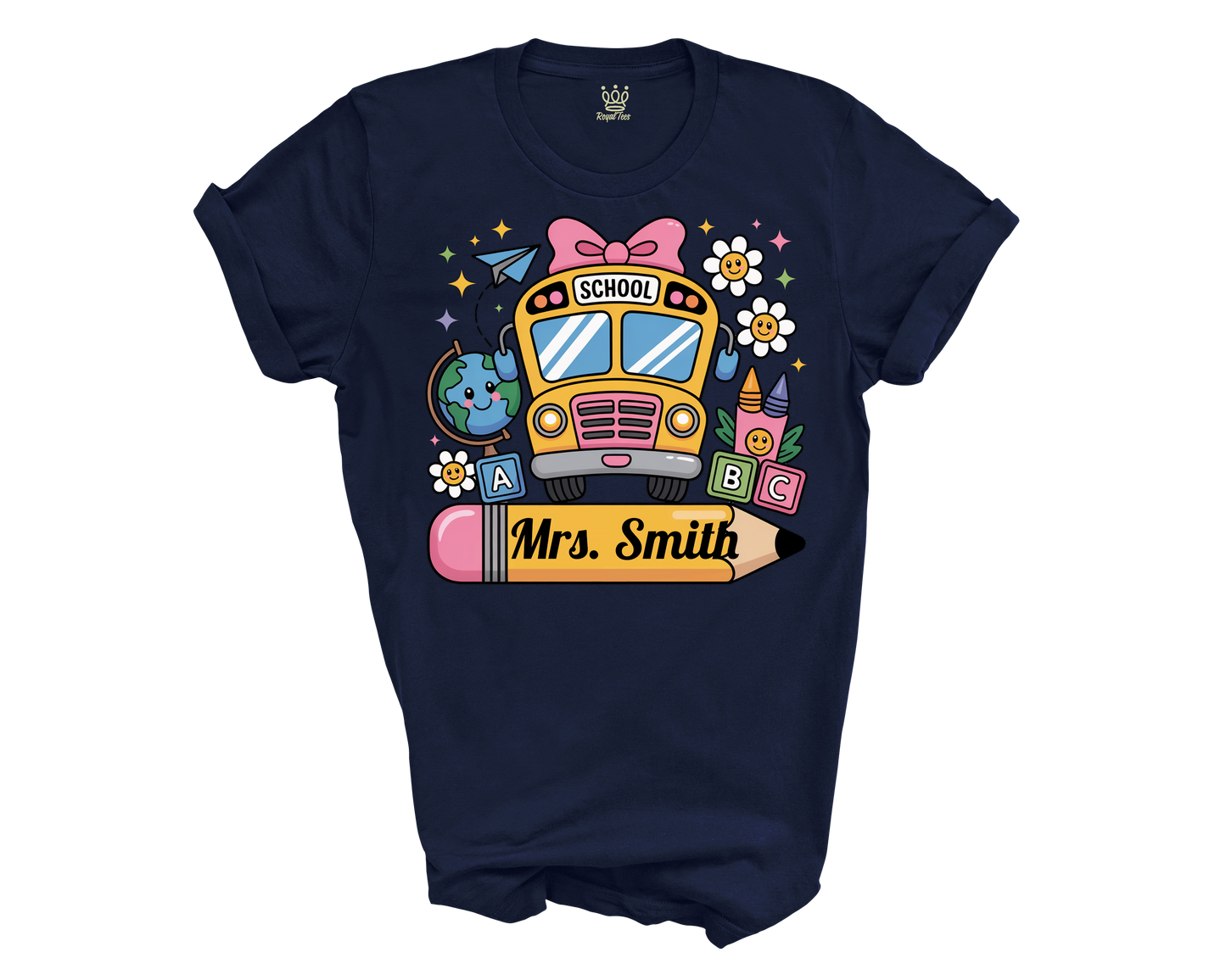 Personalized Back to School T-shirt | Pencil and School Bus Design