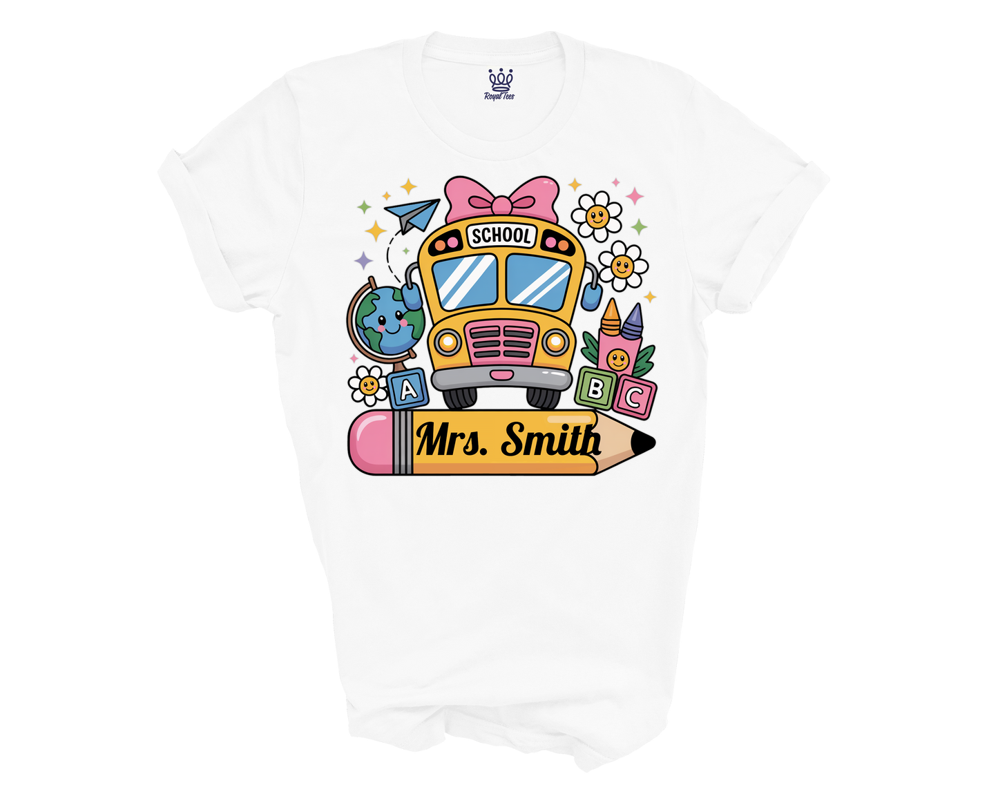 Personalized Back to School T-shirt | Pencil and School Bus Design