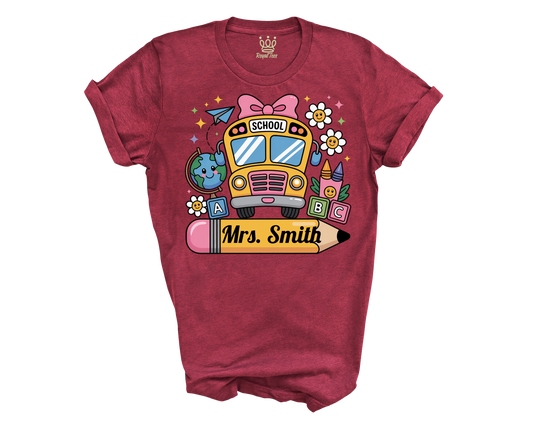 Personalized Back to School T-shirt | Pencil and School Bus Design
