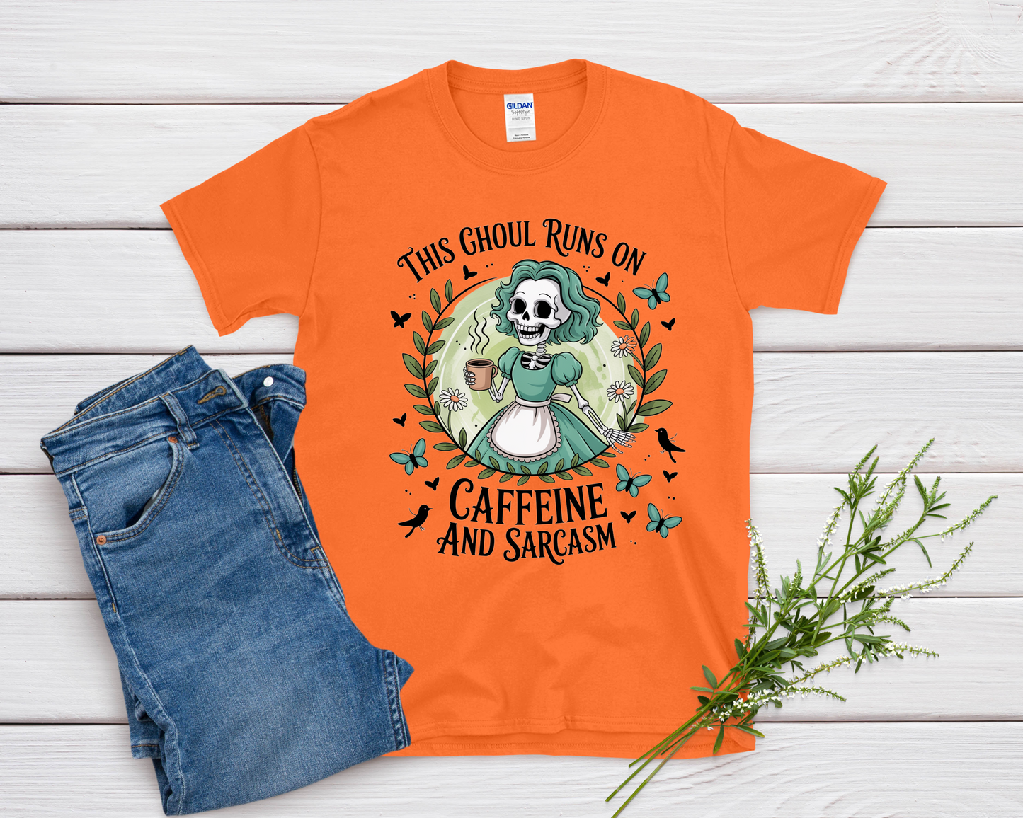This Ghoul Runs on Caffine and Sarcasm - Halloween Shirt