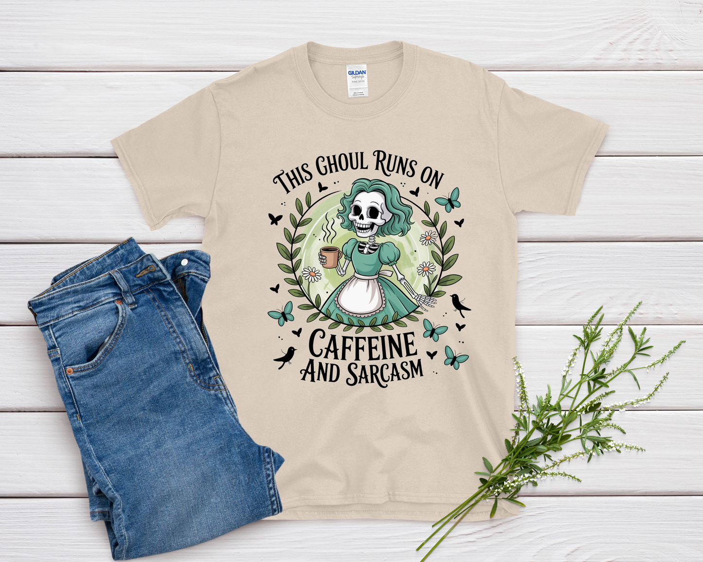This Ghoul Runs on Caffine and Sarcasm - Halloween Shirt