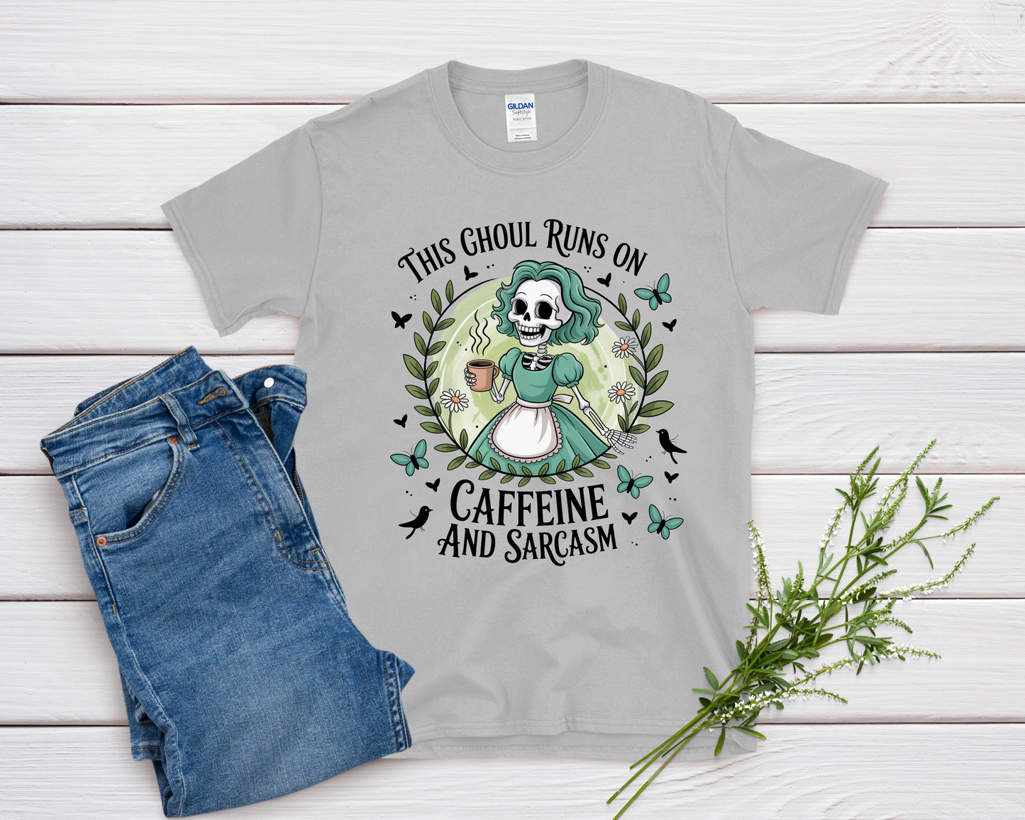 This Ghoul Runs on Caffine and Sarcasm - Halloween Shirt