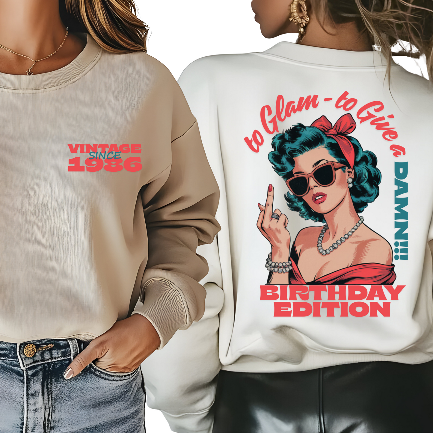 To Glam to Give a Damn – Personalized Retro Birthday Edition Crewneck
